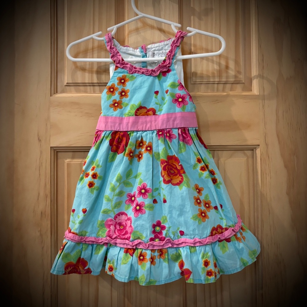 Baby Girl Floral Sundress W/ Pink Bow 6-9 Months